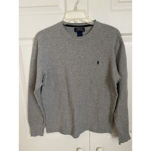Polo Ralph Lauren Cotton Waffle-Knit Gray Pullover Sweater M Long Sleeve
